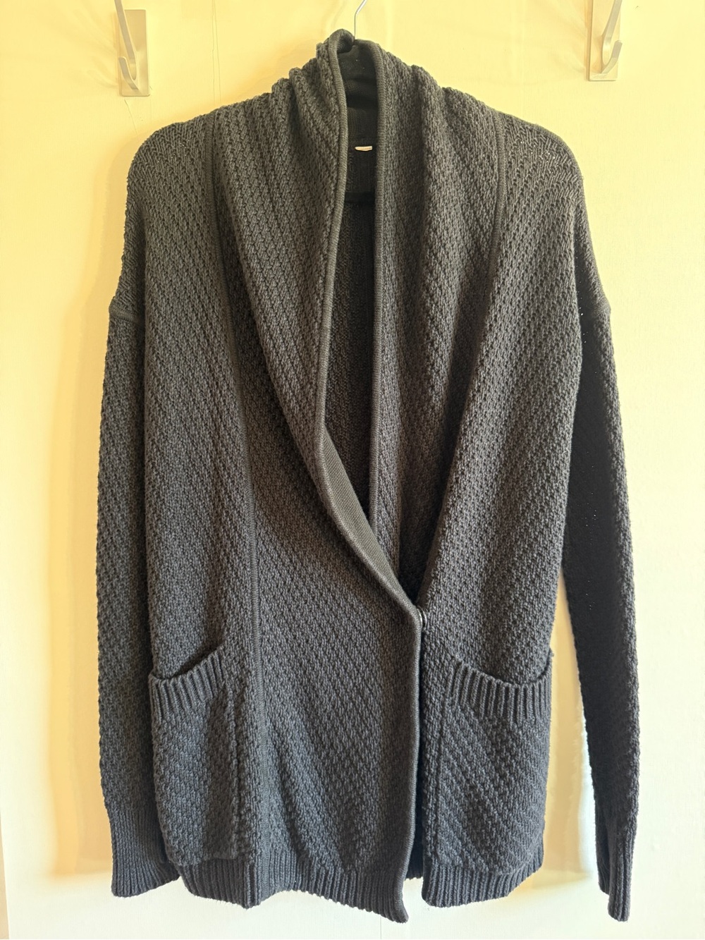 Lululemon Post Practice Cardigan Grey Knit Shawl Collar Snap Front Size 6–8